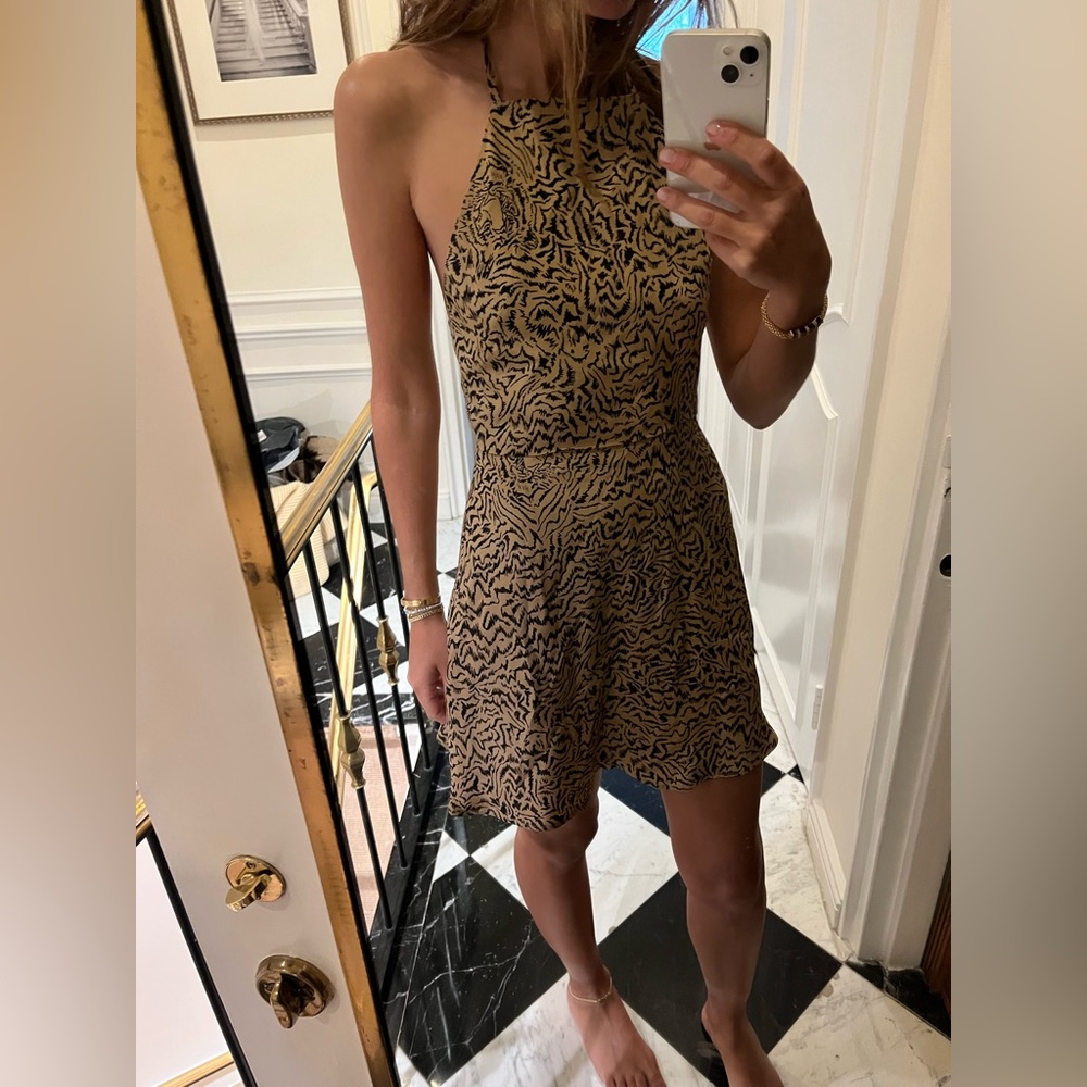 HVN leopard halter silk mini dress. Never worn. Size 0